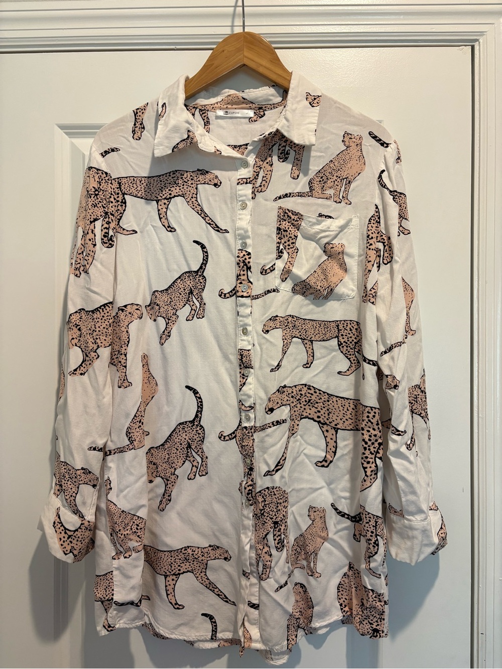 White Button-Down Cheetah Shirt